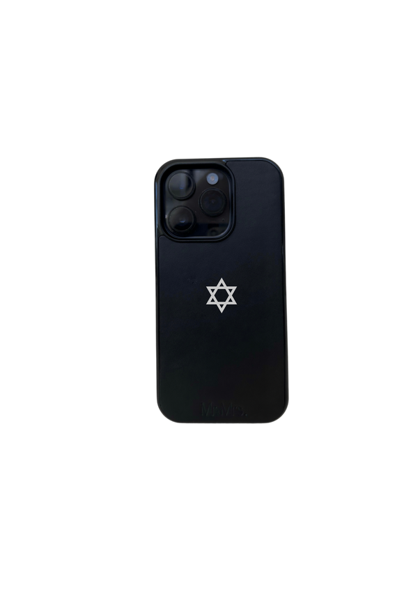 מגן עור שחור חלק - מגן דוד